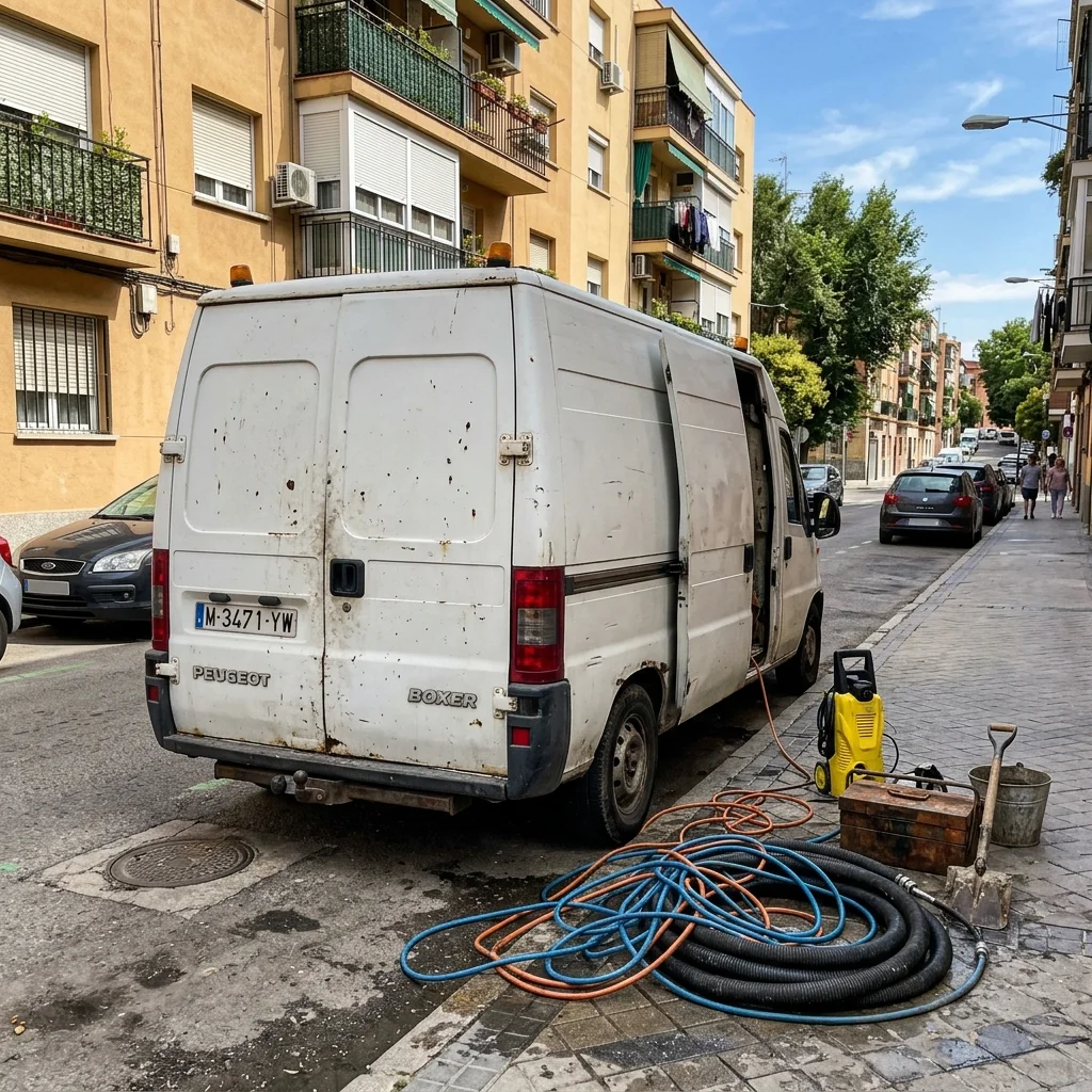 Furgoneta de pocería equipada de Desatascos Santa Florentina Cartagena para urgencias en la zona de Roldán